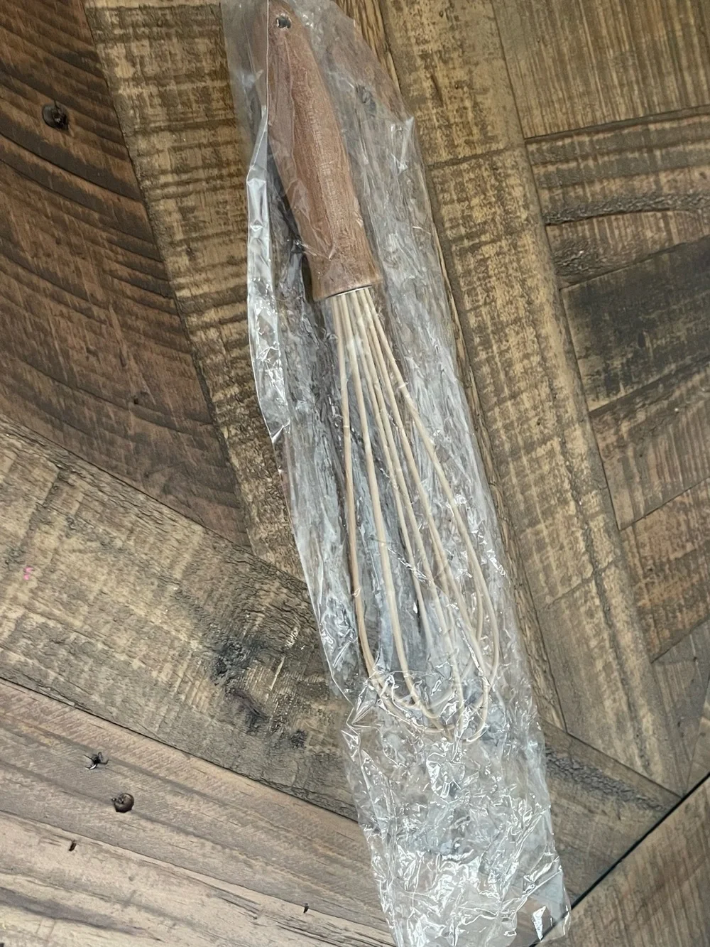 Wood Handle Beige Mixing Whisk for Home Kitchen
